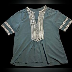 Elegant Teal Embroidered Women's Top
